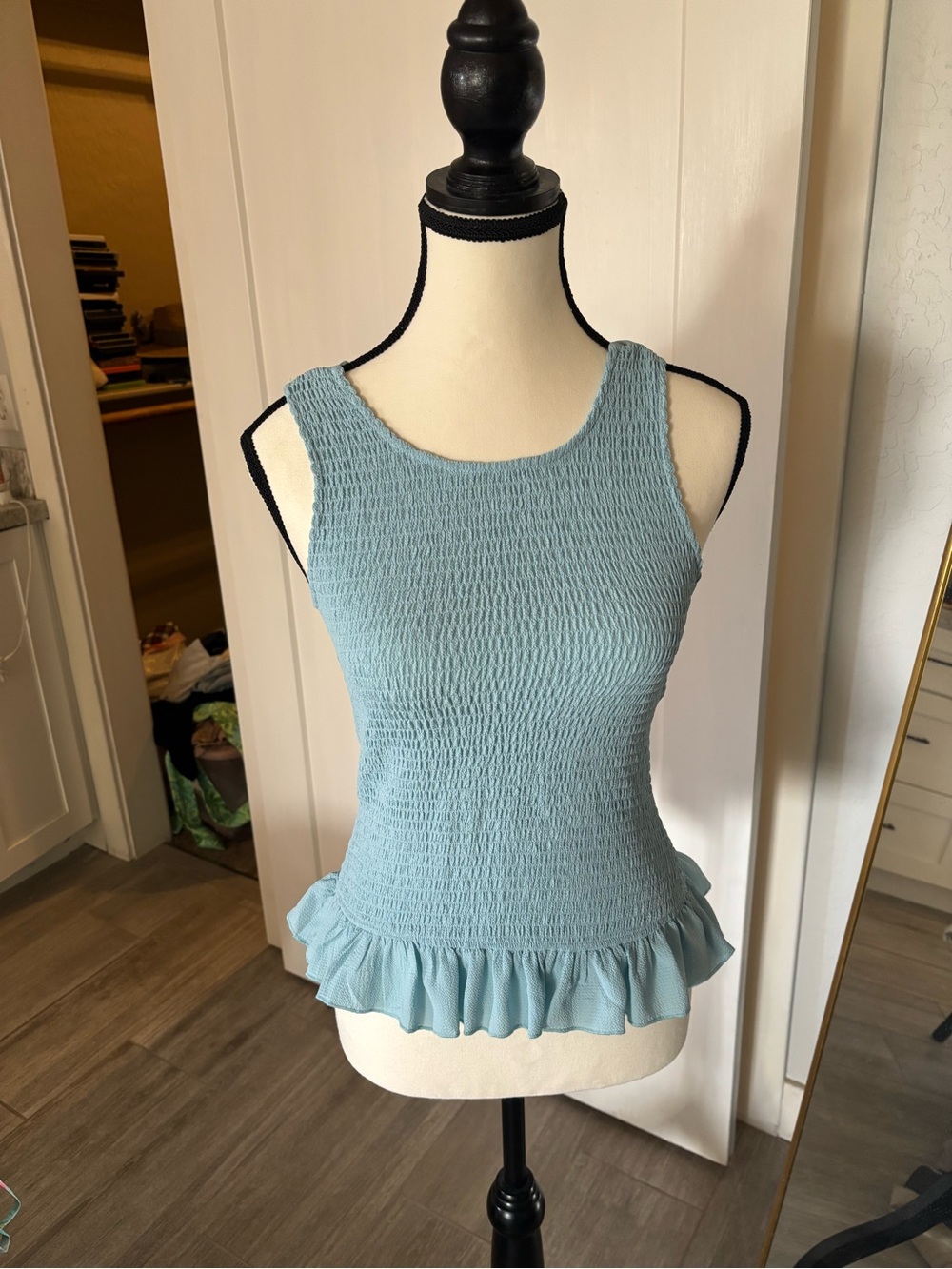 Venus Women’s Smocked Peplum Tank Top - Light Blue